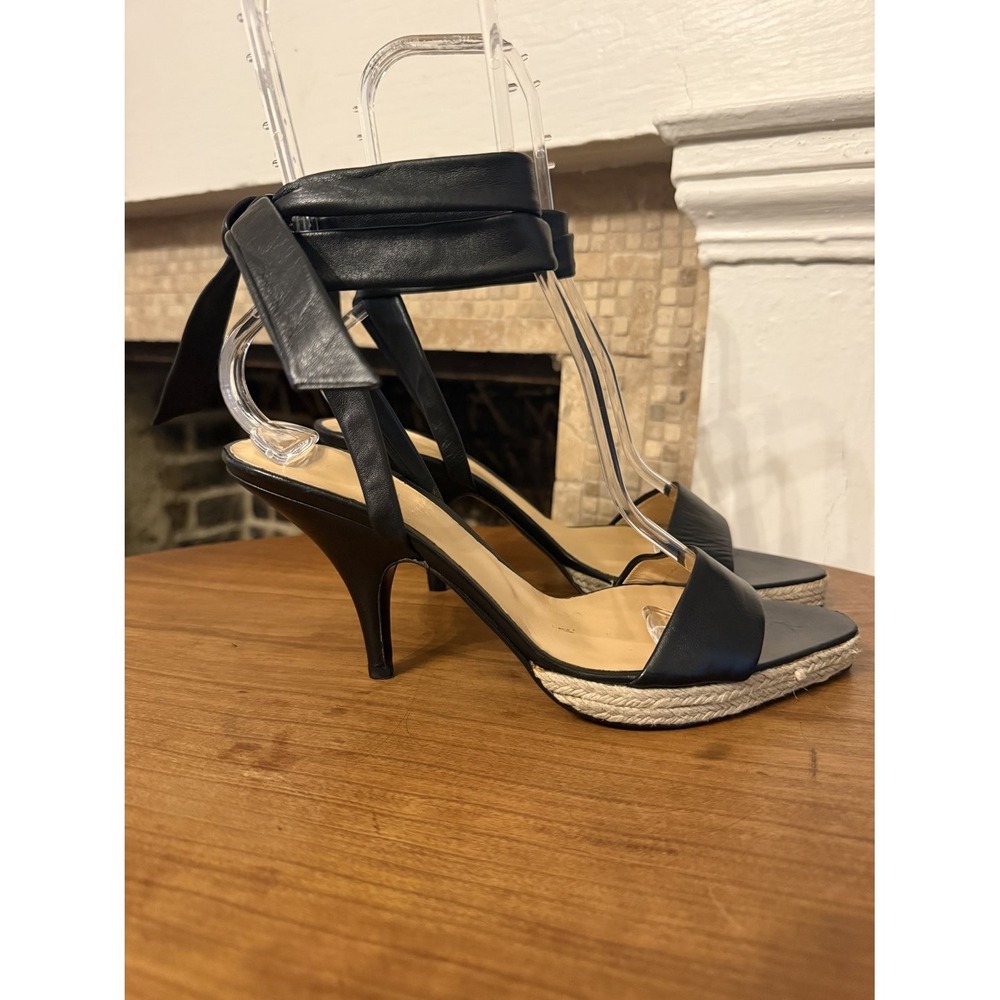 Bally Black Leather Ankle Tie Espadrille Stiletto Sandals EU 39 US 8.5 - Picture 3 of 16